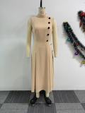 Plus Size Sleeveless Button Slim Long Dress NY-10993 