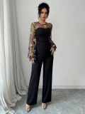 Mesh Embroidered Patchwork Skinny Jumpsuit GWDS-241210