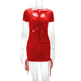 Hollow Out Short Sleeve Bandage Dress YMYF-9225