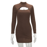 Long Sleeve Hollow Out Mini Dress YMYF-9228