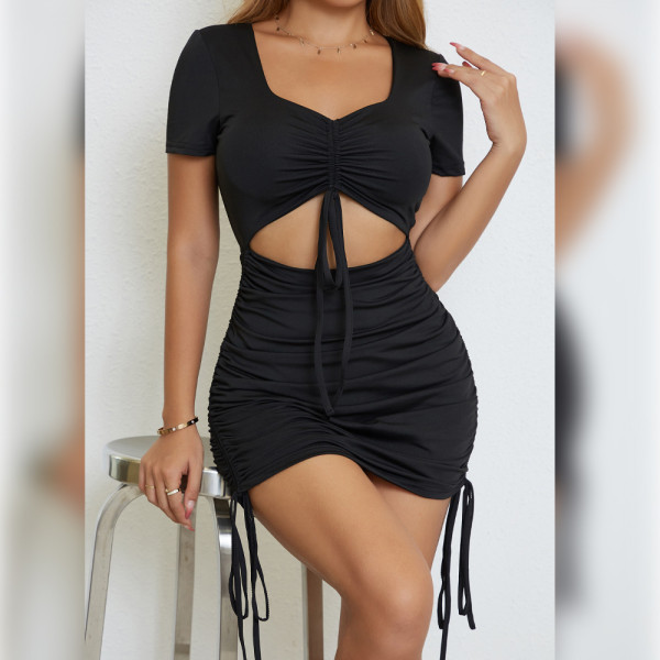Hollow Out Short Sleeve Bandage Dress YMYF-9225