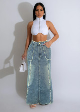 Holes Loose Denim Long Skirt WAF-77692