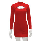 Long Sleeve Hollow Out Mini Dress YMYF-9228