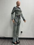 Fashion Wash Patchwork Denim Two Piece Pants Set YMEF-52065