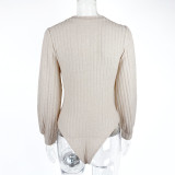 Lantern Sleeve Knits V Neck Bodysuit GZJF-12003