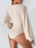 Lantern Sleeve Knits V Neck Bodysuit GZJF-12003