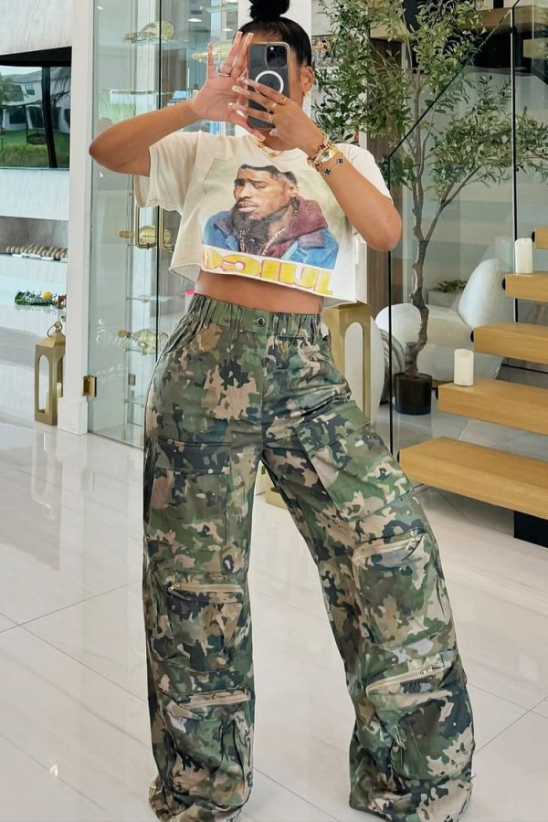 Camouflage Print High Waist Loose Pants GSMJ-6986