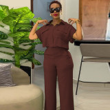 Solid Color Short Sleeve Shirt Loose Pants Suit GCNE-7043