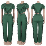 Fashion Solid Color Tassel Two Piece Pants Set GTYZ-7449