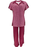 Stripe Print Short Sleeve Pants Loose Suit LS-0414
