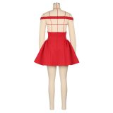 V Neck Off Shoulder Puffy Mini Dress AIL-309