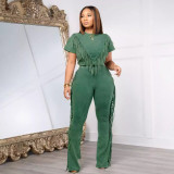 Fashion Solid Color Tassel Two Piece Pants Set GTYZ-7449