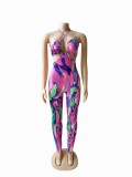Backless Tie Up Halterneck Print Jumsuit WUM-2148