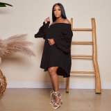 Plus Size Solid Color Off Shoulder Loose Midi Dress GTYZ-7275