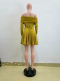 One Shoulder Lapel Neck Mini Dress QOUY-6054