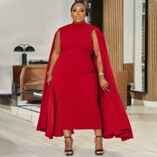 Plus Size Solid Color Patchwork Sleeve Maxi Dress NNWF-8059
