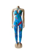 Backless Tie Up Halterneck Print Jumsuit WUM-2148