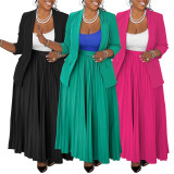 Plus Size Casual Blazer And Press Pleated Skirt Suit NNWF-8066