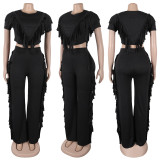 Fashion Solid Color Tassel Two Piece Pants Set GTYZ-7449