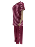 Stripe Print Short Sleeve Pants Loose Suit LS-0414