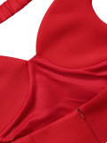 V Neck Off Shoulder Puffy Mini Dress AIL-309