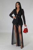 Solid Color Tie Up Tops Split Pants Suit GFDY-1306