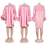 Plus Size Solid Color Off Shoulder Loose Midi Dress GTYZ-7275
