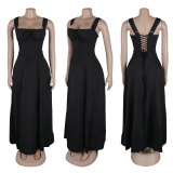 Sleeveless Solid Color Sling Maxi Dress GTYZ-7369