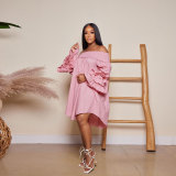 Plus Size Solid Color Off Shoulder Loose Midi Dress GTYZ-7275