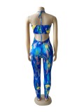Backless Tie Up Halterneck Print Jumsuit WUM-2148