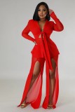 Solid Color Tie Up Tops Split Pants Suit GFDY-1306