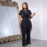 Fashion Solid Color Tassel Two Piece Pants Set GTYZ-7449