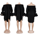 Plus Size Solid Color Off Shoulder Loose Midi Dress GTYZ-7275