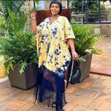 Loose Casual Print Tassel Midi Dress GTYZ-7411