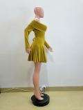 One Shoulder Lapel Neck Mini Dress QOUY-6054