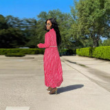 Stripe Print Lapel Long Sleeve Coat WUM-913