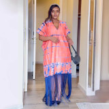 Loose Casual Print Tassel Midi Dress GTYZ-7411