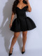 V Neck Off Shoulder Puffy Mini Dress AIL-309