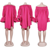 Plus Size Solid Color Off Shoulder Loose Midi Dress GTYZ-7275