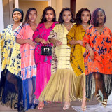 Loose Casual Print Tassel Midi Dress GTYZ-7411