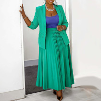Plus Size Casual Blazer And Press Pleated Skirt Suit NNWF-8066