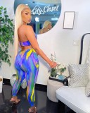 Backless Tie Up Halterneck Print Jumsuit WUM-2148