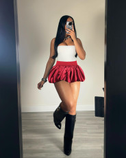 Satin Mini Pleated Bubble Skirt QXLB-10088
