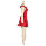 V Neck Off Shoulder Puffy Mini Dress AIL-309