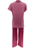 Stripe Print Short Sleeve Pants Loose Suit LS-0414