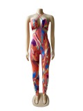 Backless Tie Up Halterneck Print Jumsuit WUM-2148