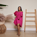 Plus Size Solid Color Off Shoulder Loose Midi Dress GTYZ-7275
