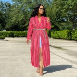 Stripe Print Lapel Long Sleeve Coat WUM-913