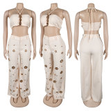 Sexy Holes Halterneck Two Piece Pants Set GTYZ-7436