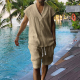 Men's V Neck Sleeveless Knits T Shirt Short Suit ZYFY-2425